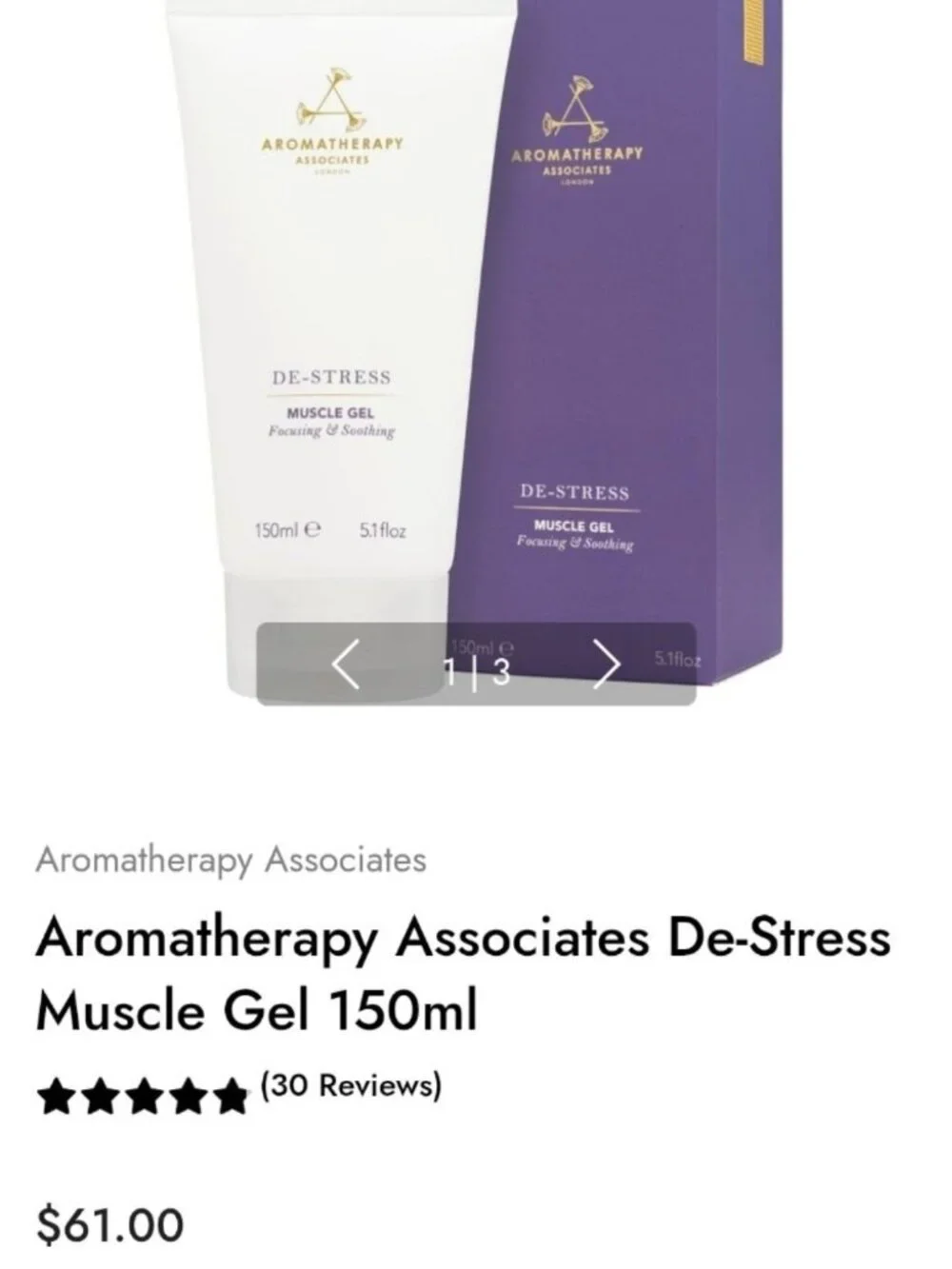 Aromatherapy Associates De-Stress Muscle Gel Focusing & Soothing 150ml